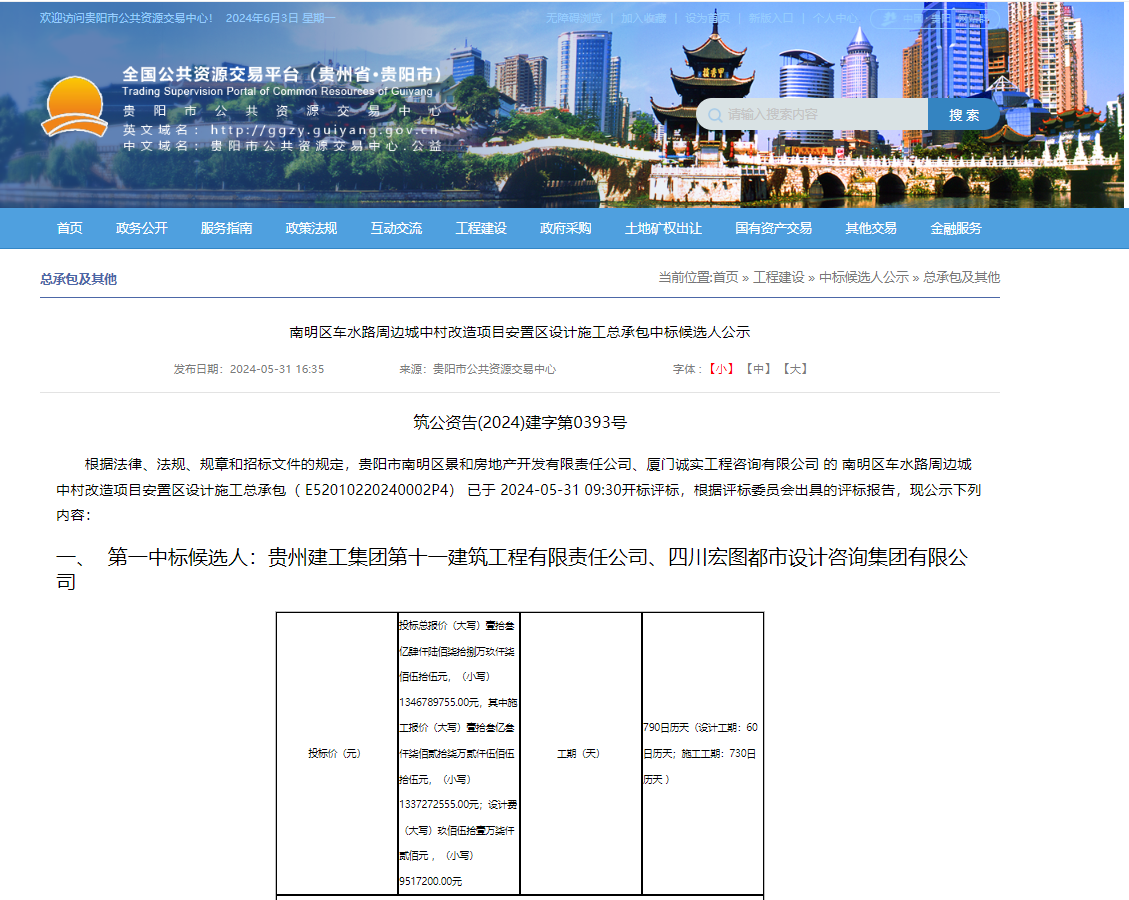 13.37億元！公司成功中標貴陽市南明區(qū)城中村改造重大項目